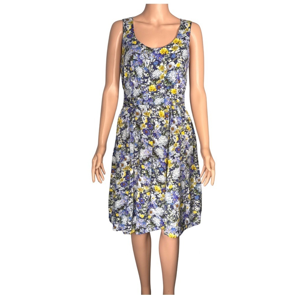 Monsoon Blue Floral Sleeveless Knee Length Pleated Waist Dress Size US 8